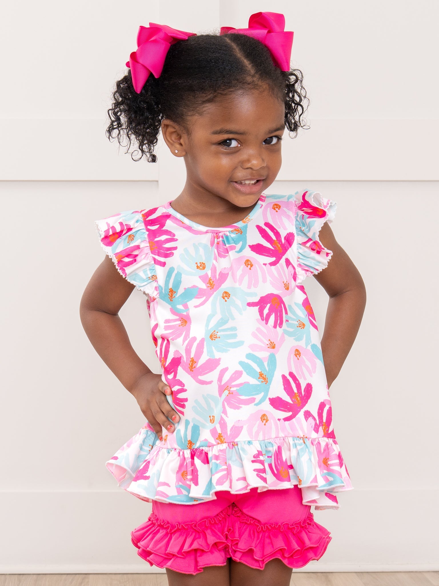Cotton Ruffle Hem Shorts in Hot Pink