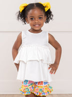 Ruffle Hem Shorts in Flower Tiles Print