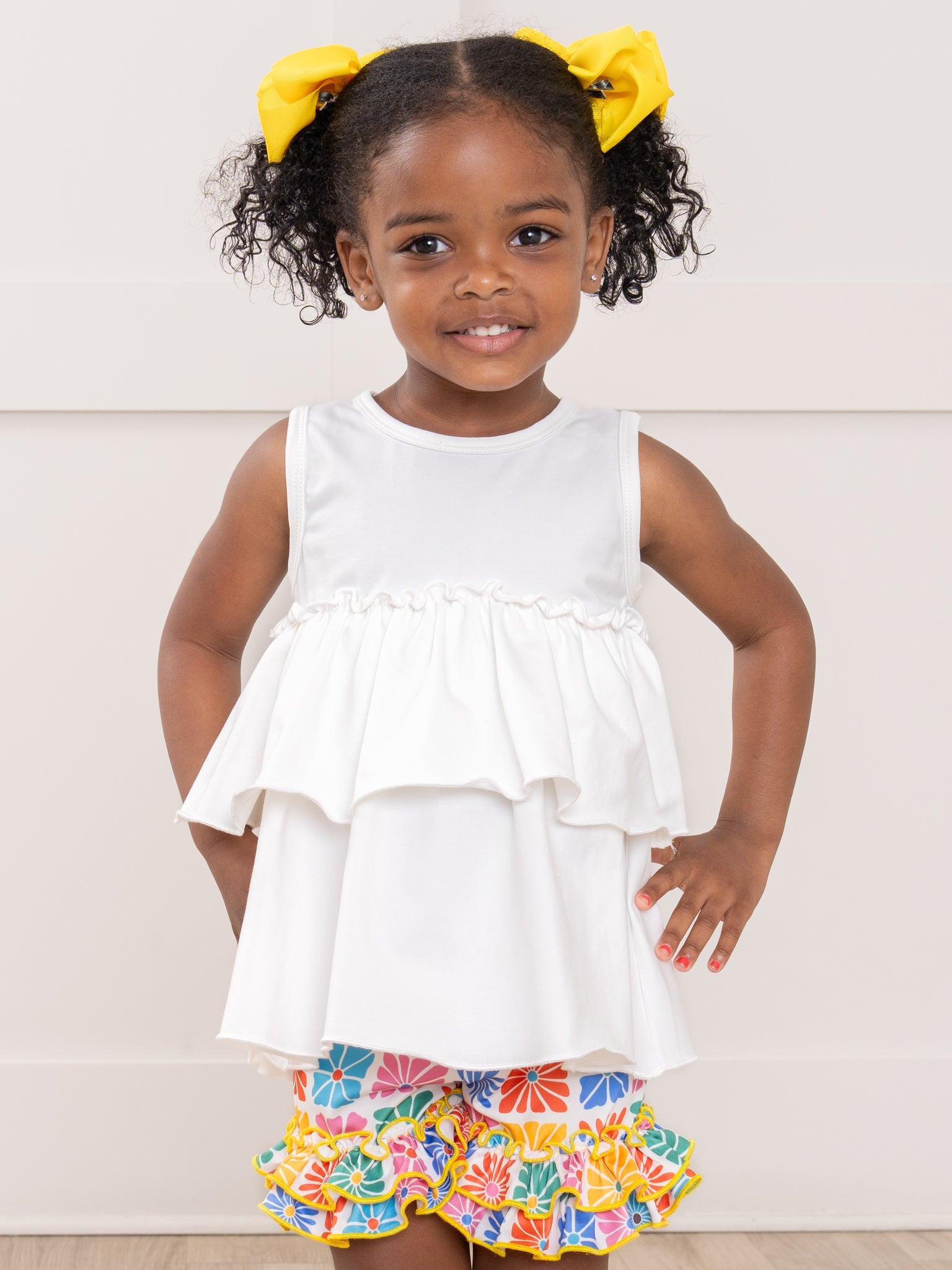 Ruffle Hem Shorts in Flower Tiles Print