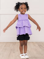 Cotton Ruffle Hem Shorts in Classic Black