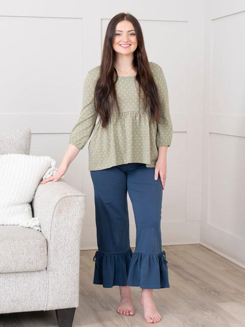 Bloomberry Fields Mom Blue Crop Ruffle Pants