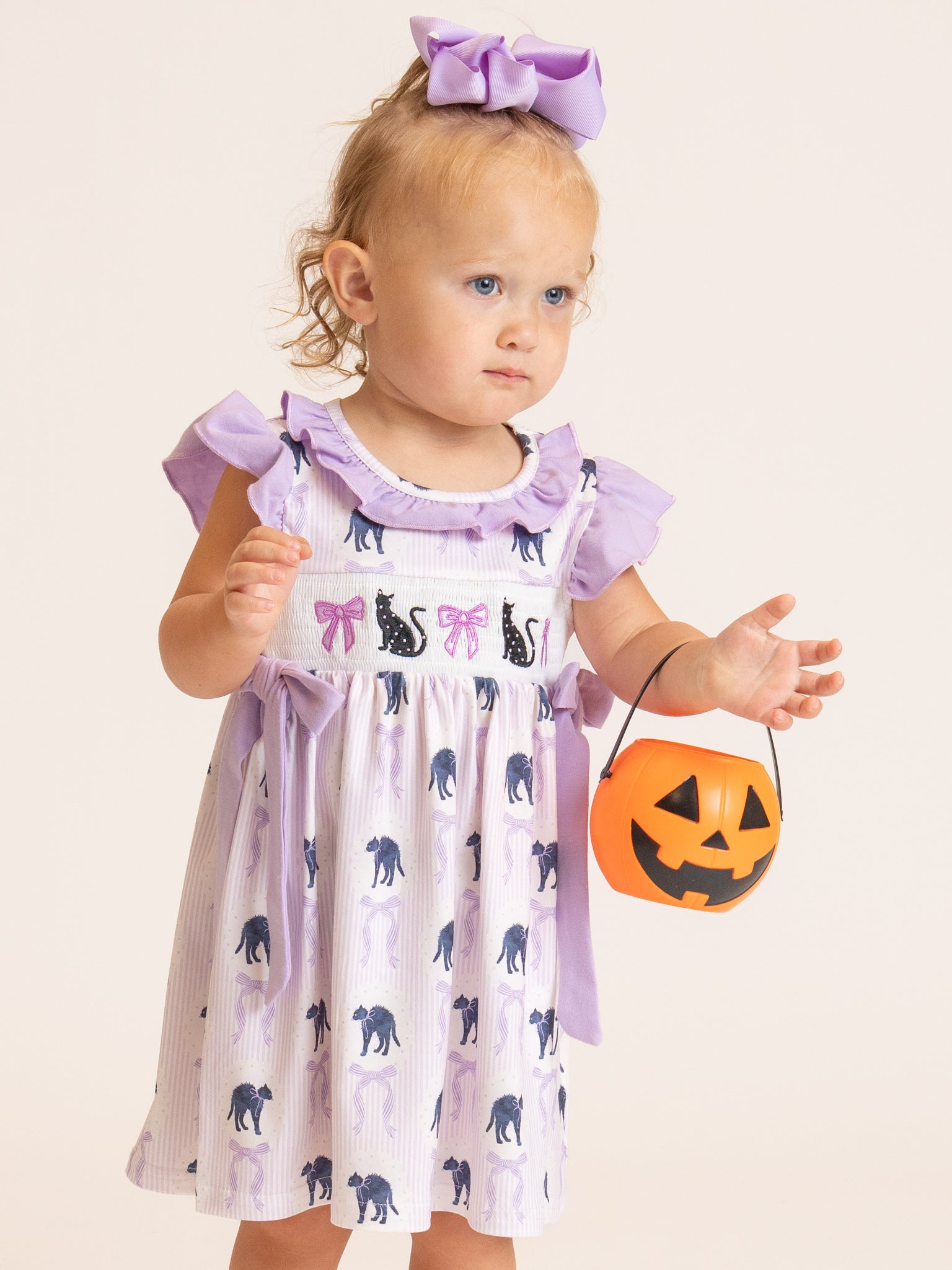 Halloween Whiskers Black Cat Embroidered Ruffle Dress
