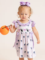 Halloween Whiskers Black Cat Embroidered Ruffle Dress