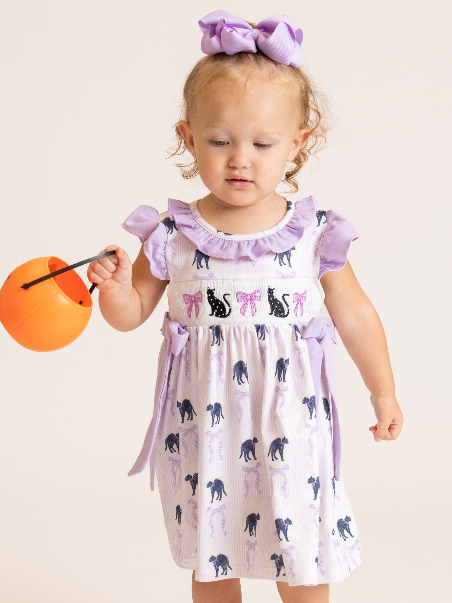 Halloween Whiskers Black Cat Embroidered Ruffle Dress