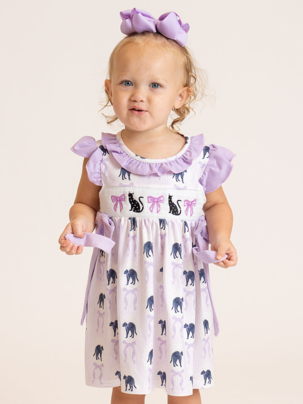 Halloween Whiskers Black Cat Embroidered Ruffle Dress