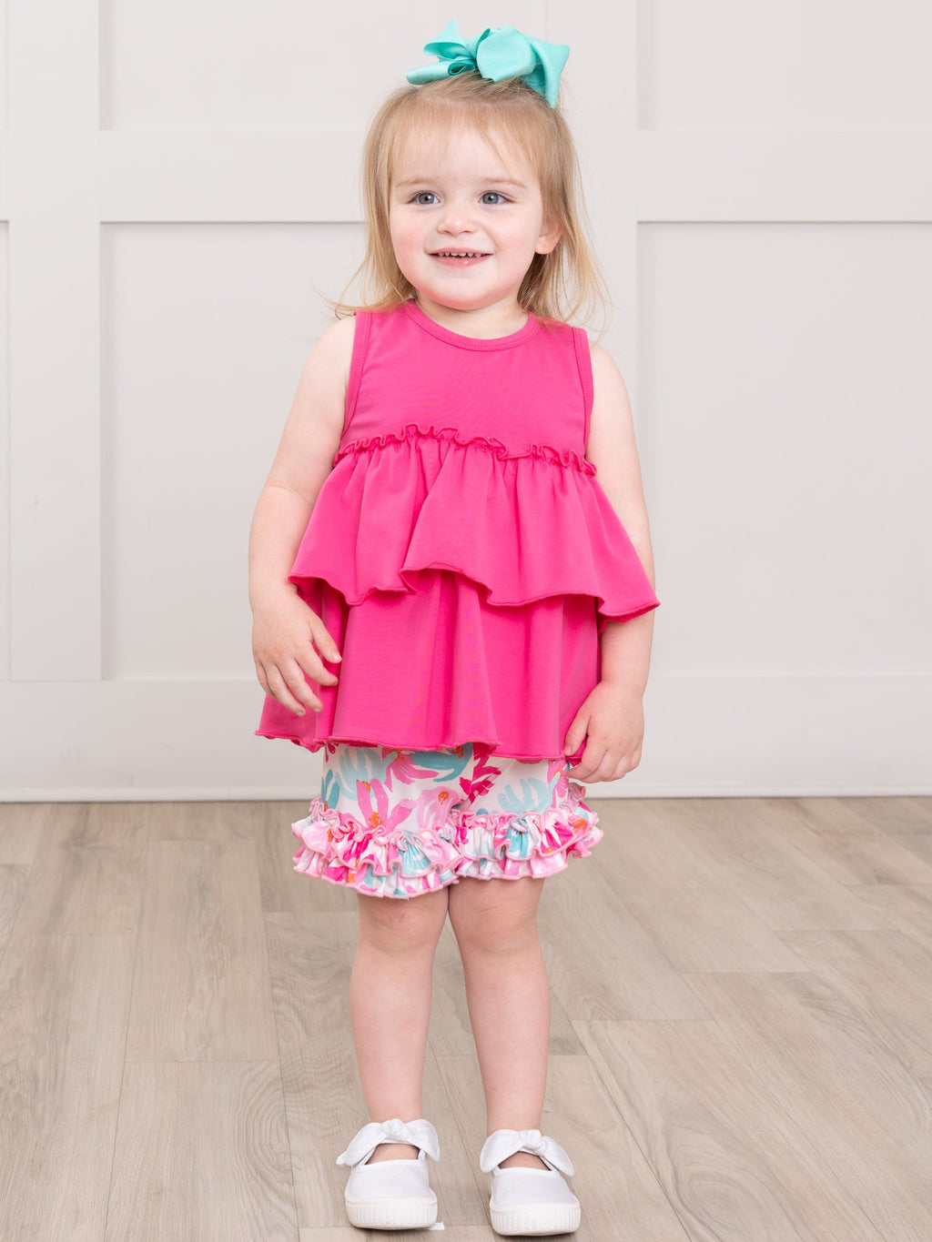 Ruffle Hem Shorts in Hibiscus Floral Print