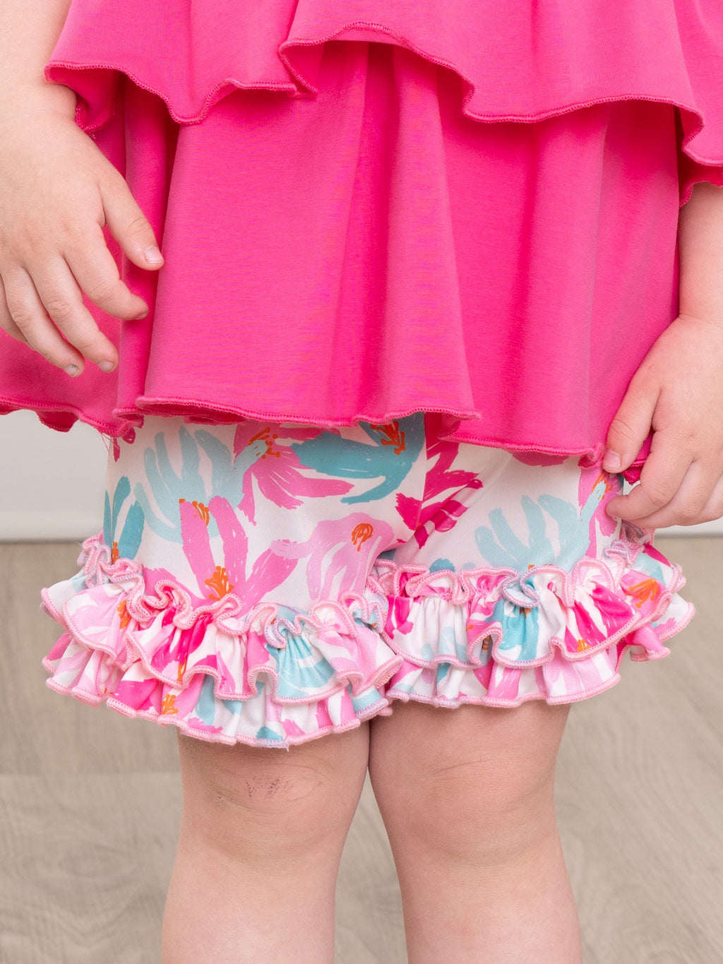 Ruffle Hem Shorts in Hibiscus Floral Print