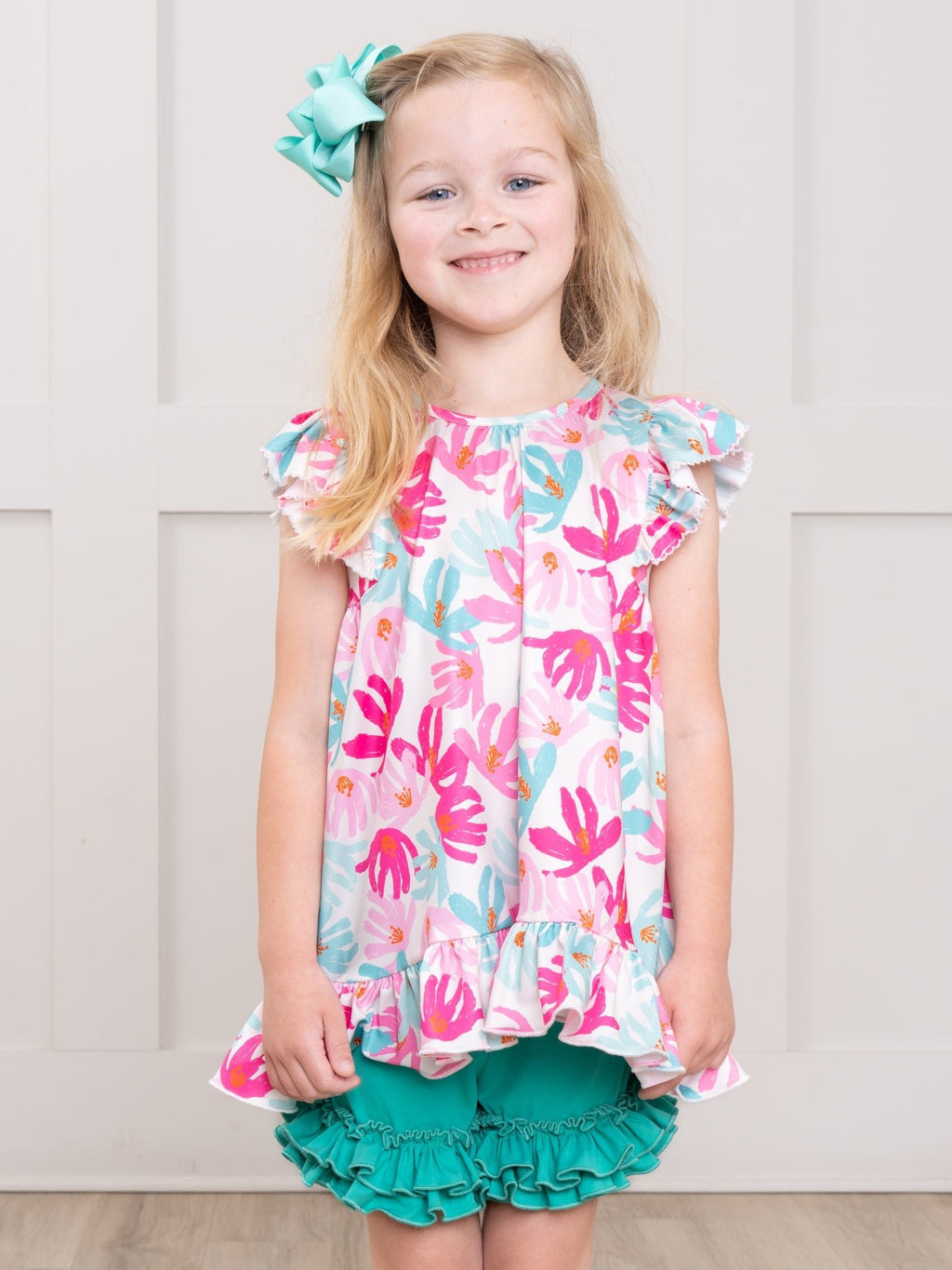 Cotton Ruffle Hem Shorts in Mermaid Color