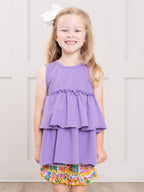 Ruffle Hem Shorts in Flower Tiles Print