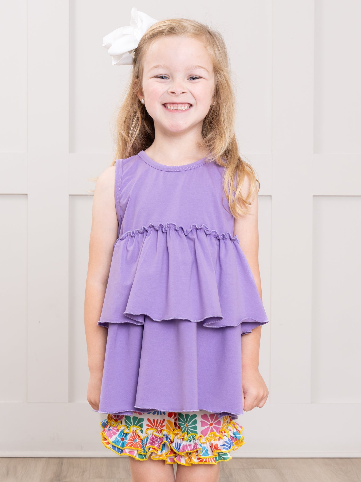 Ruffle Hem Shorts in Flower Tiles Print