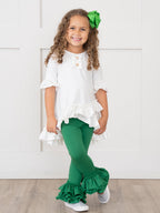 Cotton Bell Ruffle Leggings in Christmas Green