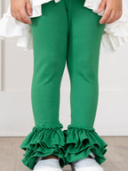 Cotton Bell Ruffle Leggings in Christmas Green