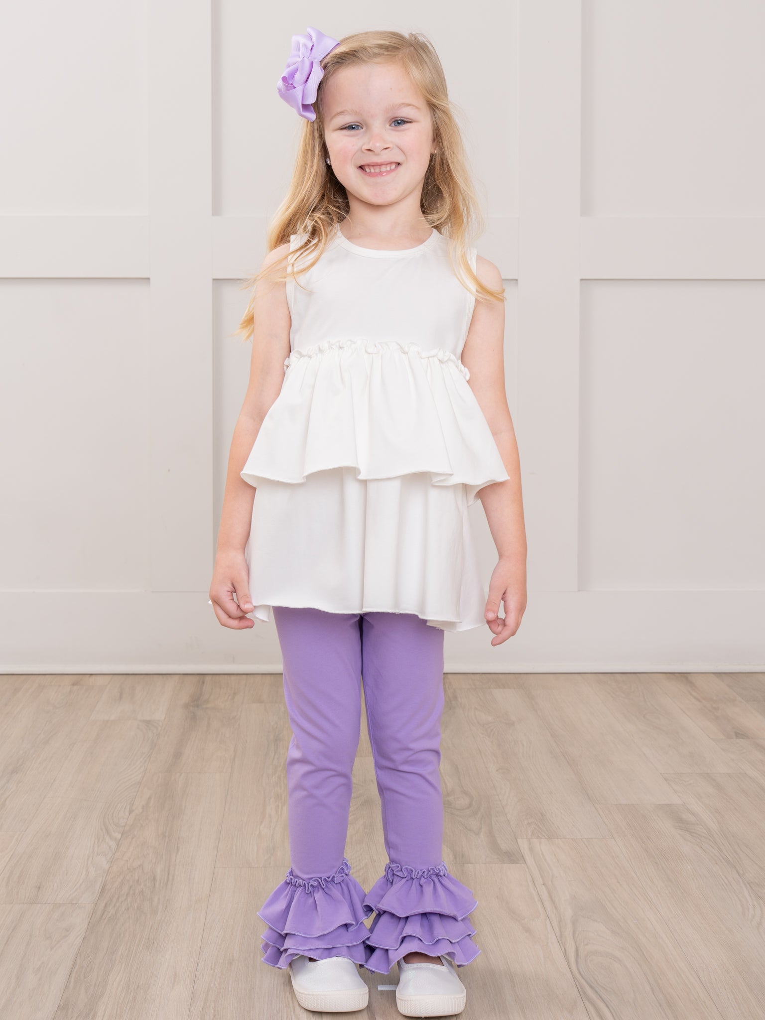Cotton Bell Ruffle Leggings in Lavender