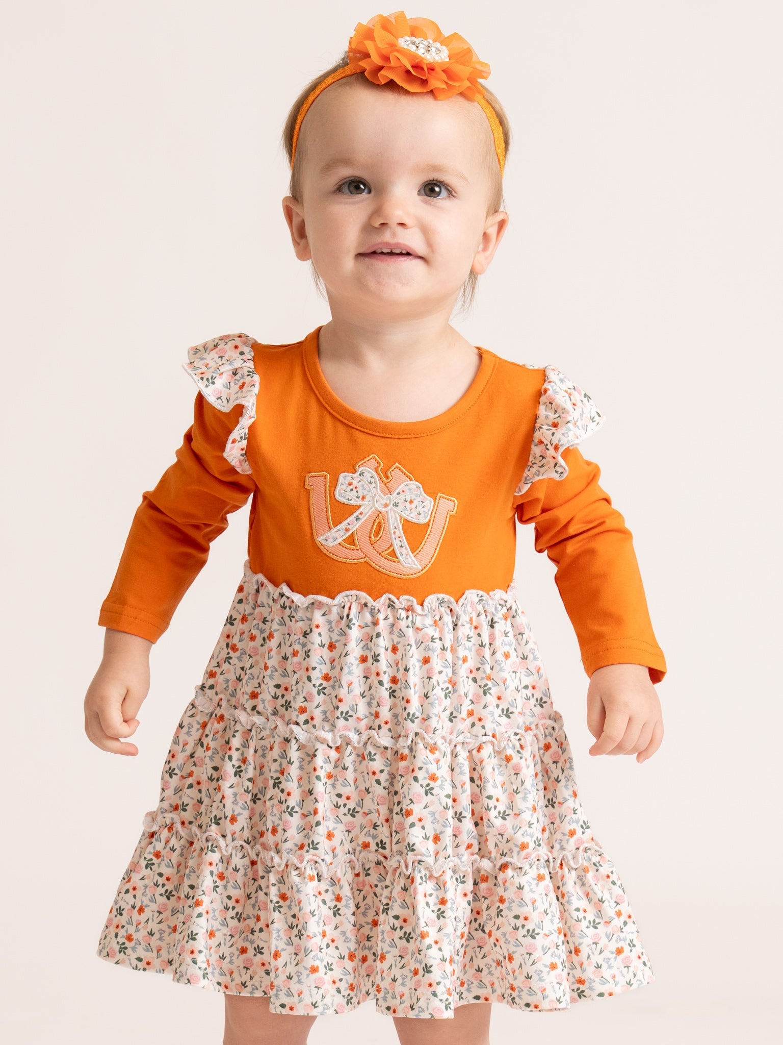 Western Luck Horseshoe Embroidered Floral Ruffle Dress