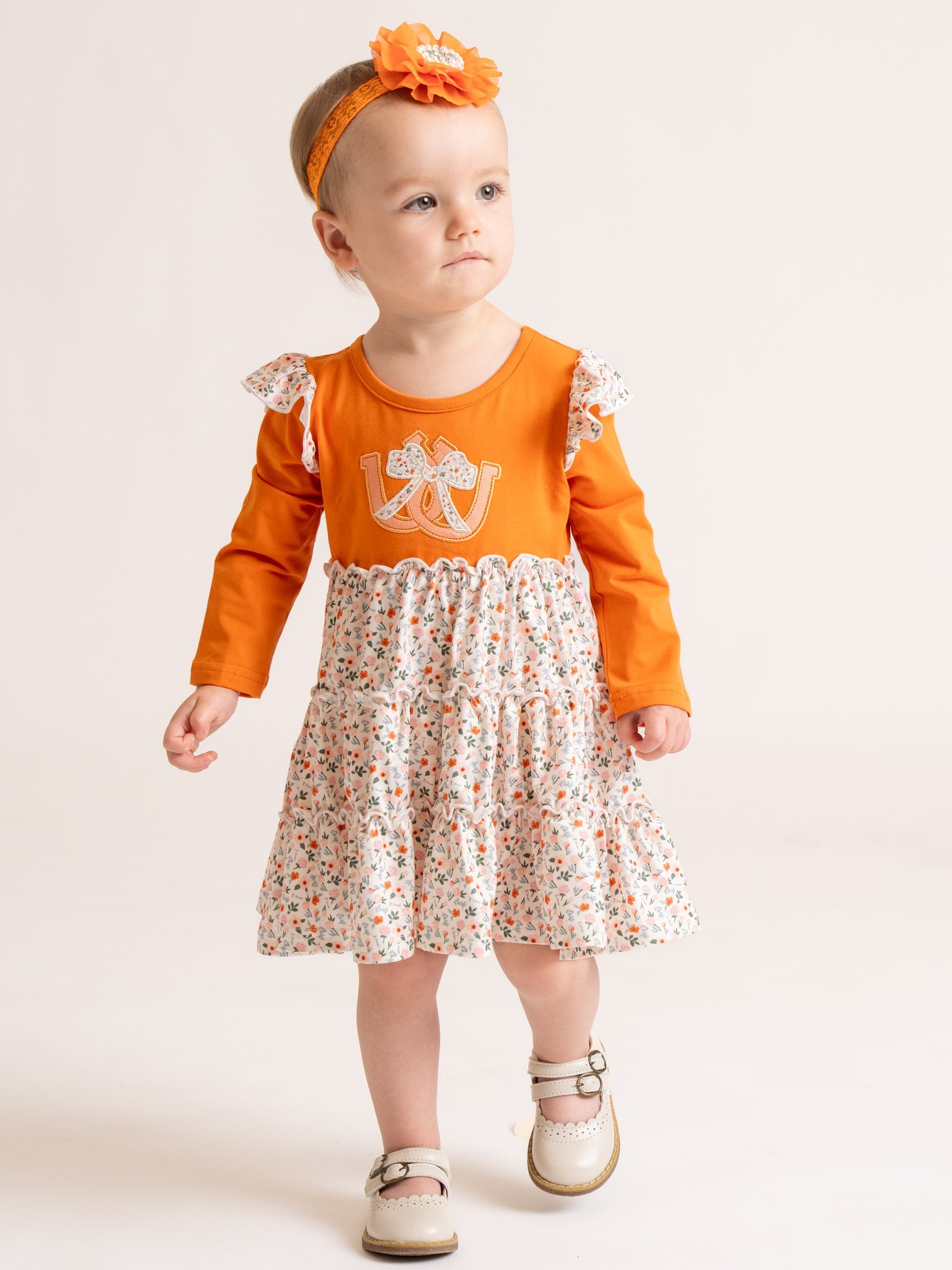 Western Luck Horseshoe Embroidered Floral Ruffle Dress