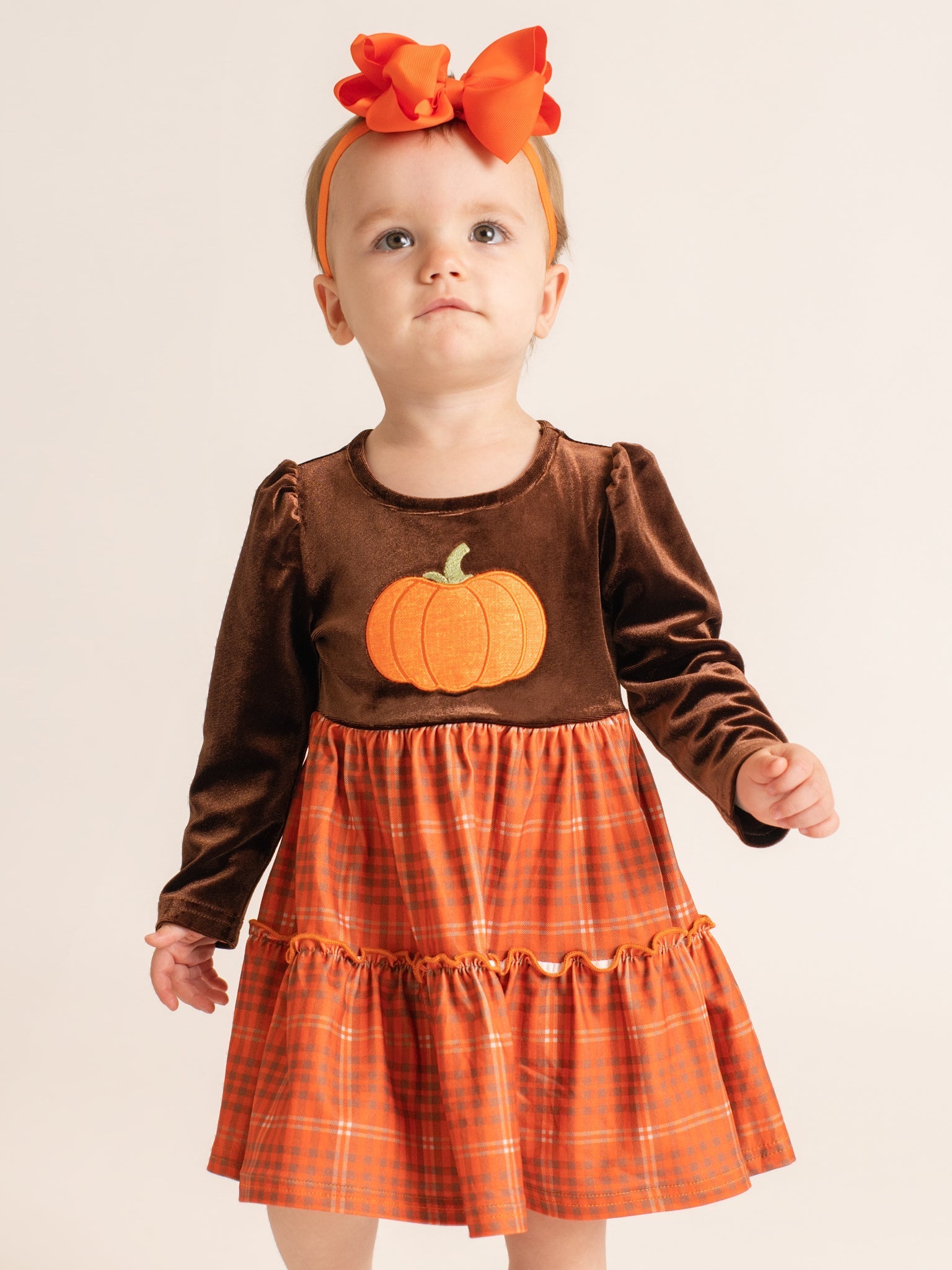 Meadow Pumpkin Layered Plaid Ruffle Dress