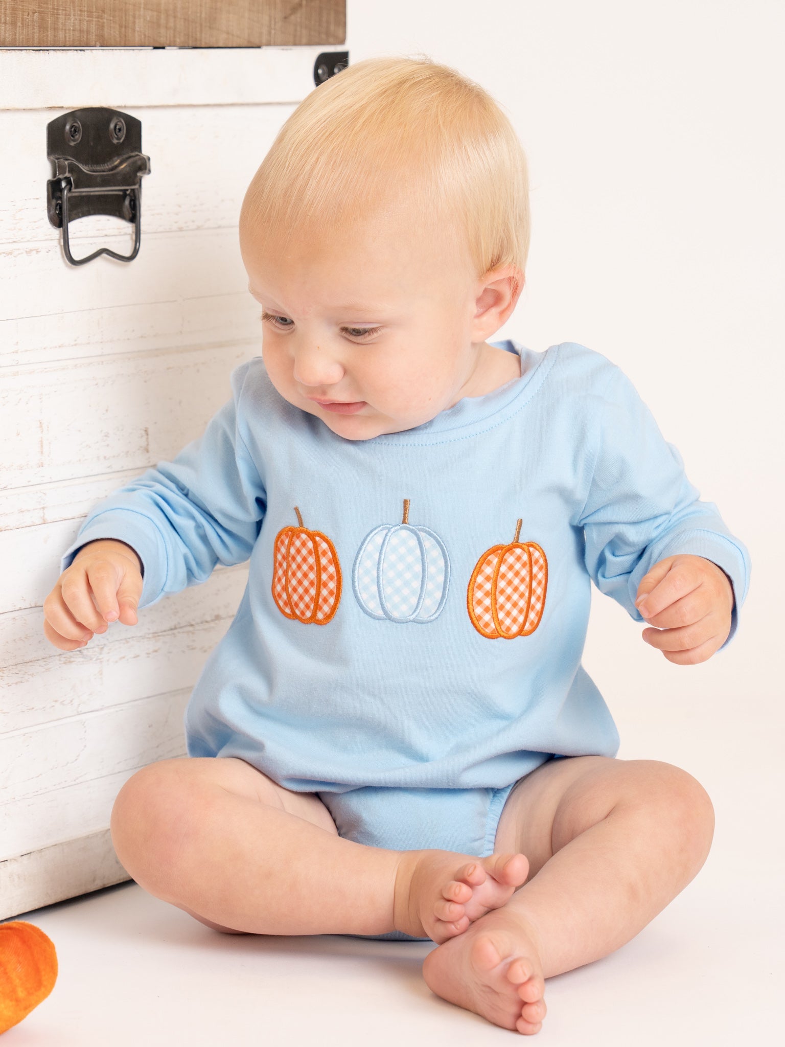 Pumpkin Patch Days Triple Pumpkin Embroidered Bubble Romper