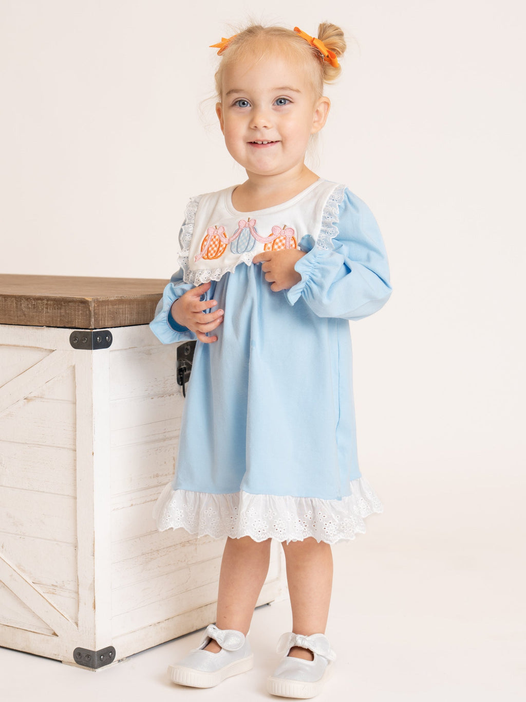 Pumpkin Patch Days Embroidered Lace Ruffle Dress