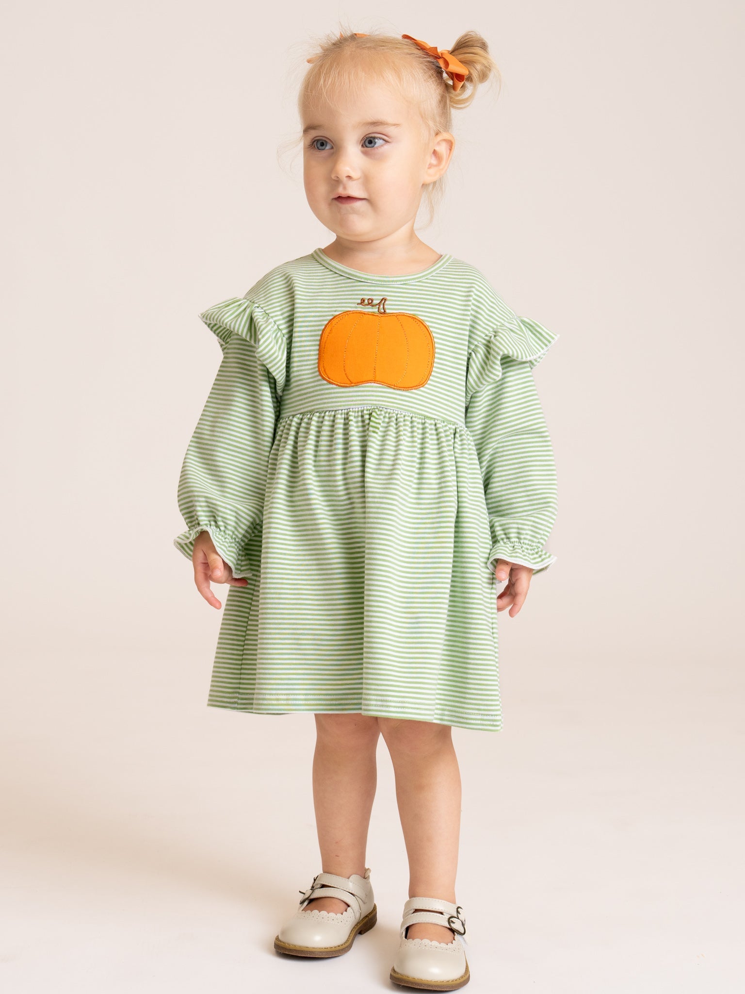 Harvest Pumpkin Ruffle Shoulder Long Sleeve Dress