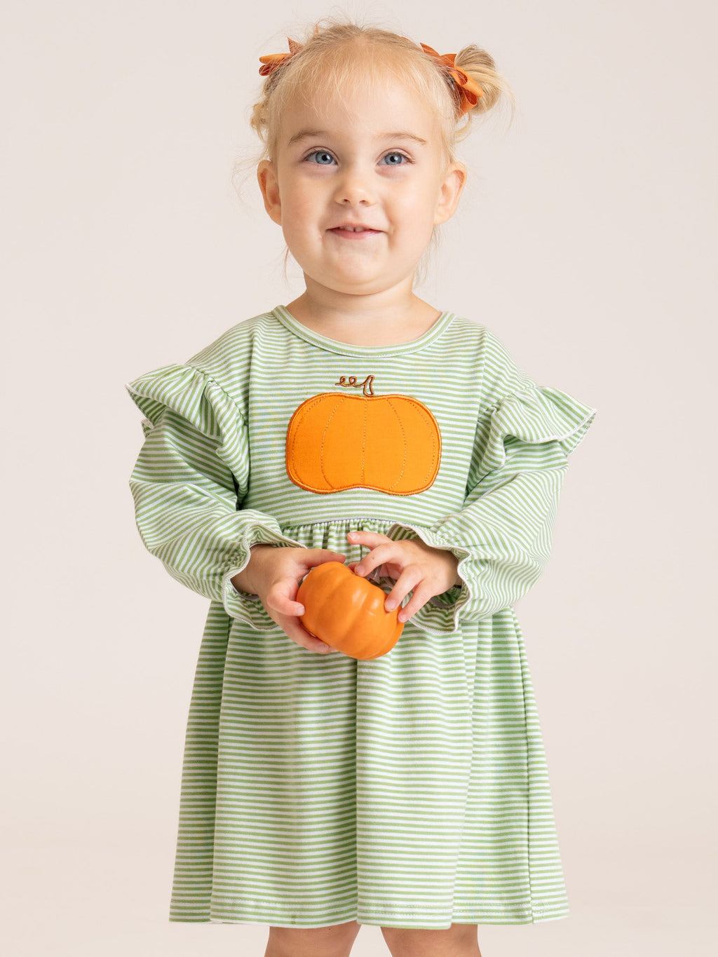 Harvest Pumpkin Ruffle Shoulder Long Sleeve Dress