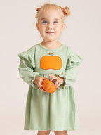 Harvest Pumpkin Ruffle Shoulder Long Sleeve Dress