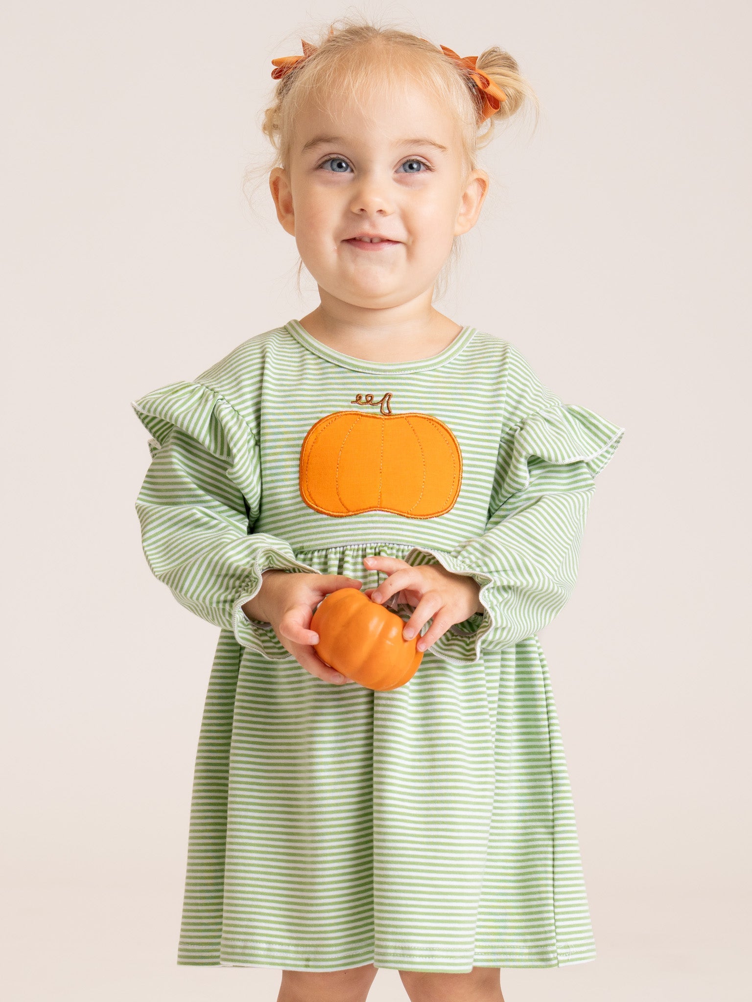 Harvest Pumpkin Ruffle Shoulder Long Sleeve Dress