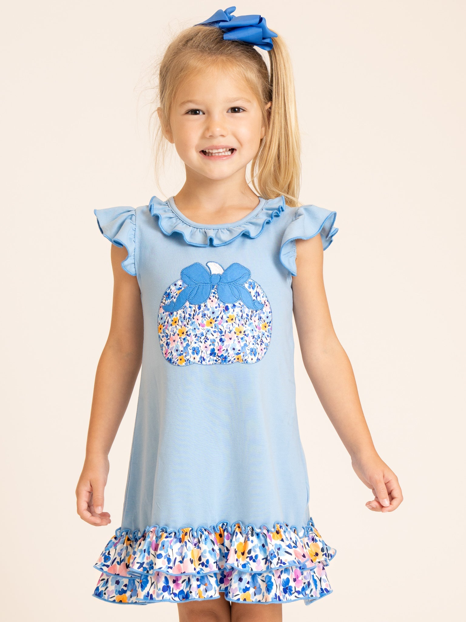Pumpkin Floral Bloom Flutter Sleeve Dress