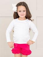 Cotton Ruffle Hem Shorts in Hot Pink
