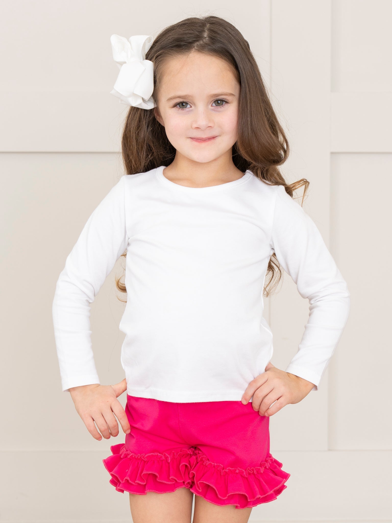 Cotton Ruffle Hem Shorts in Hot Pink