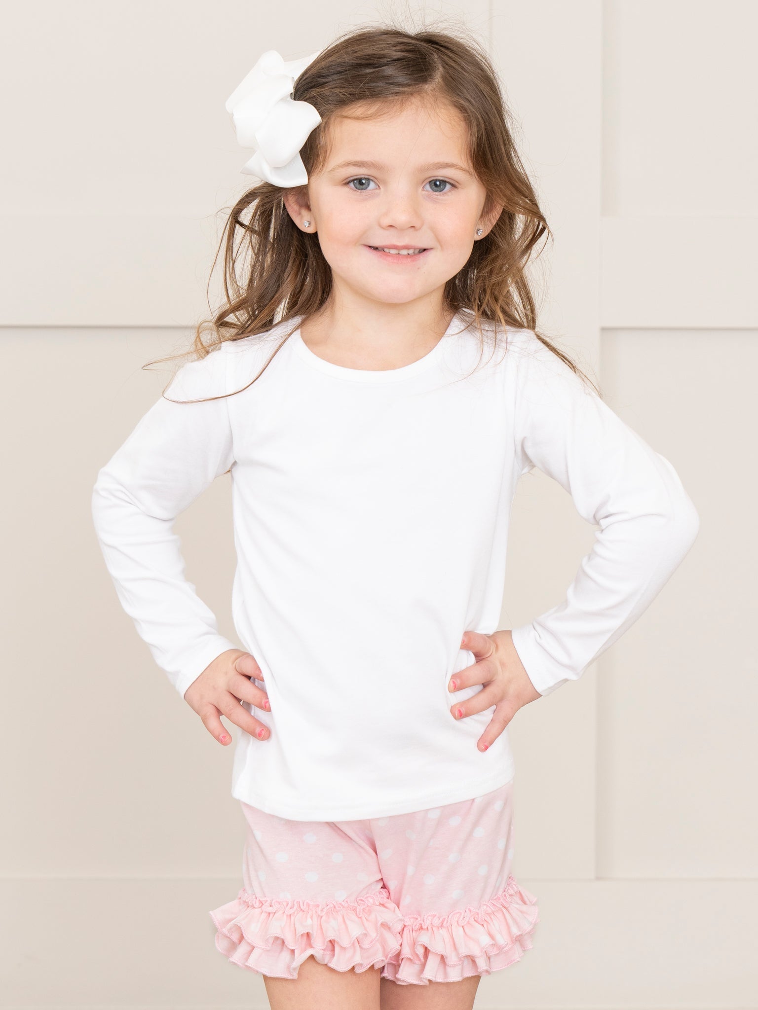 Cotton Ruffle Hem Shorts in Pink Polka Dots