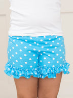 Cotton Ruffle Hem Shorts in Blue Polka Dots
