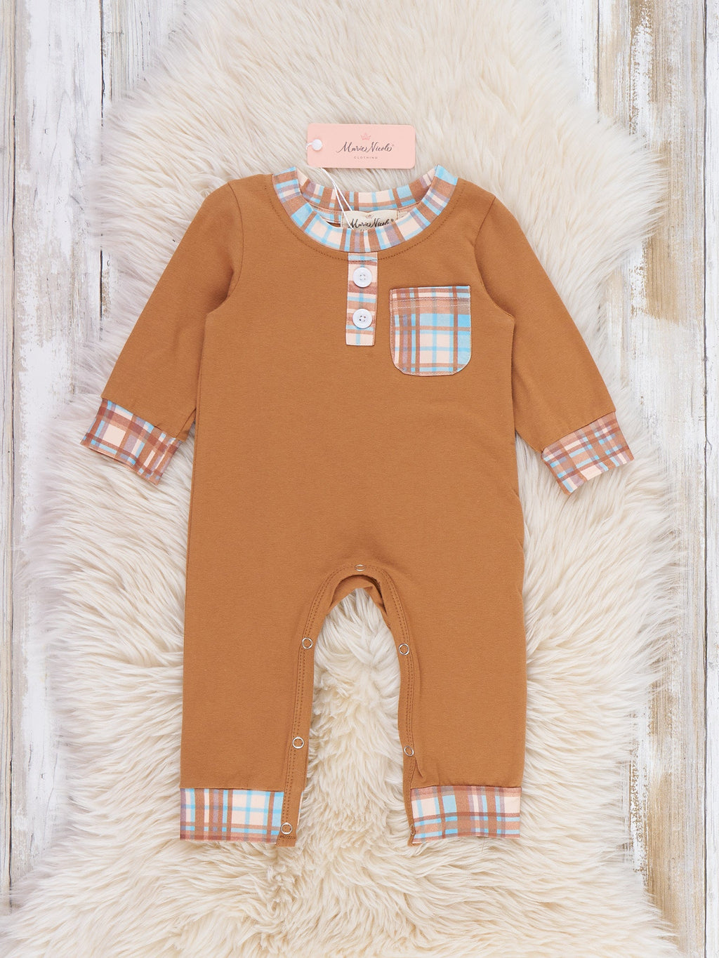 Autumn Plaid Front Pocket Long Sleeve Romper