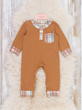 Autumn Plaid Front Pocket Long Sleeve Romper