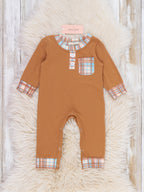 Autumn Plaid Front Pocket Long Sleeve Romper