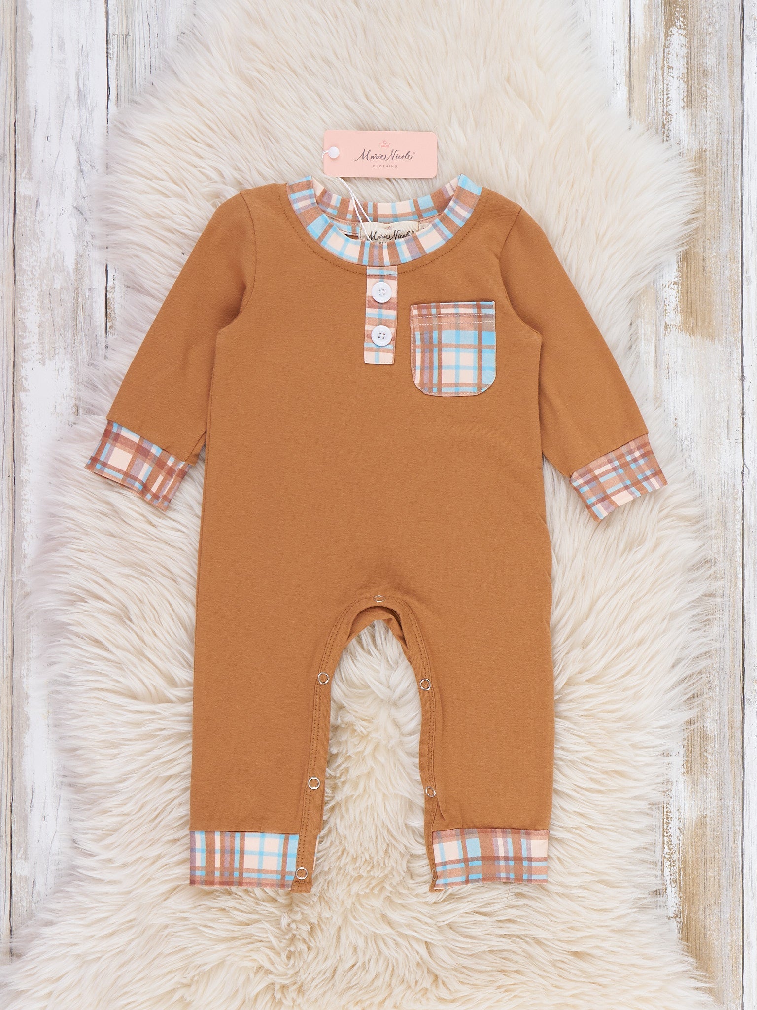 Autumn Plaid Front Pocket Long Sleeve Romper