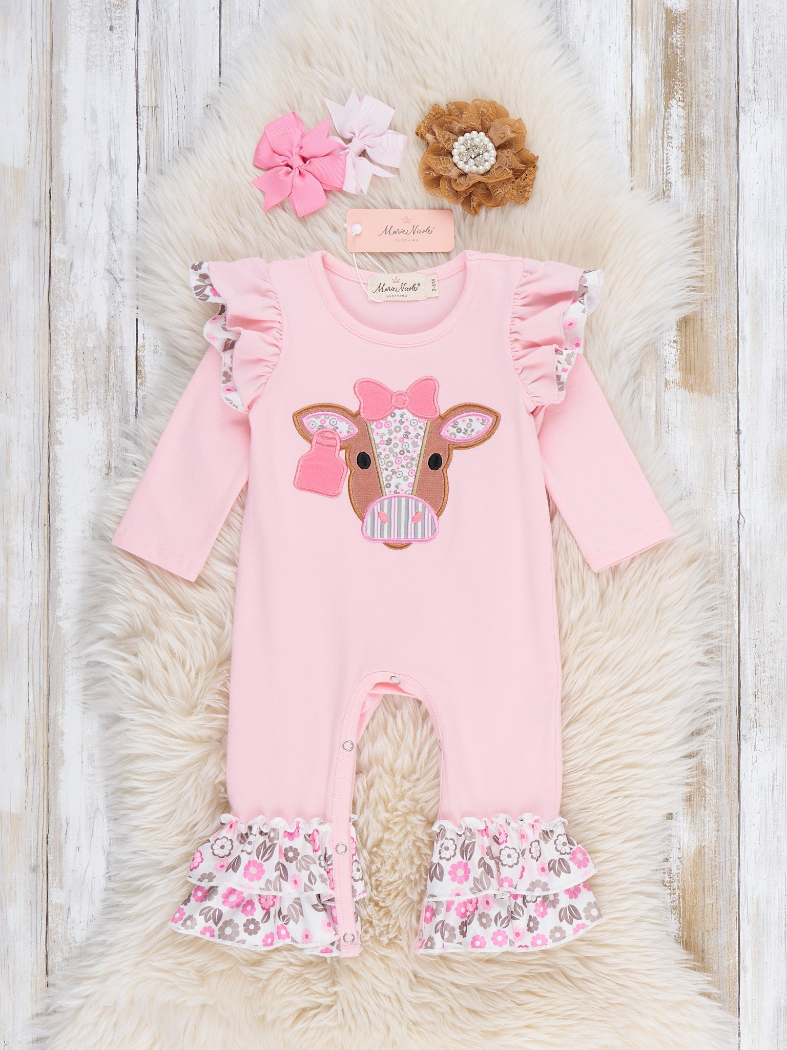 Floral Cow Cutie Ruffle Romper