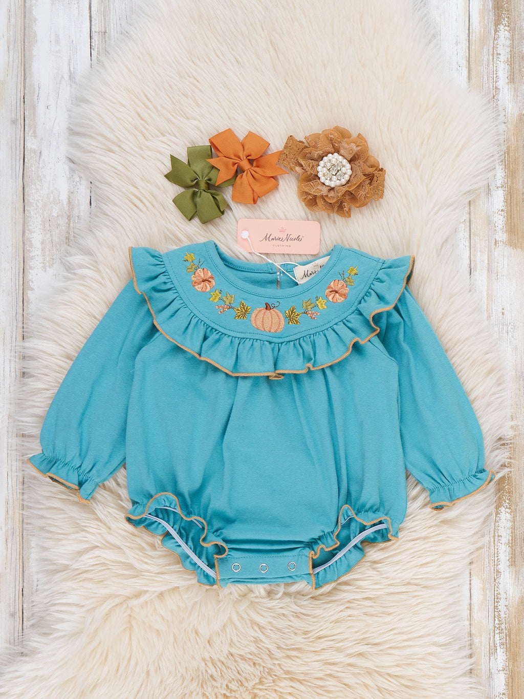 Gathering Grove Pumpkin Embroidered Ruffle Romper