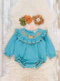 Gathering Grove Pumpkin Embroidered Ruffle Romper