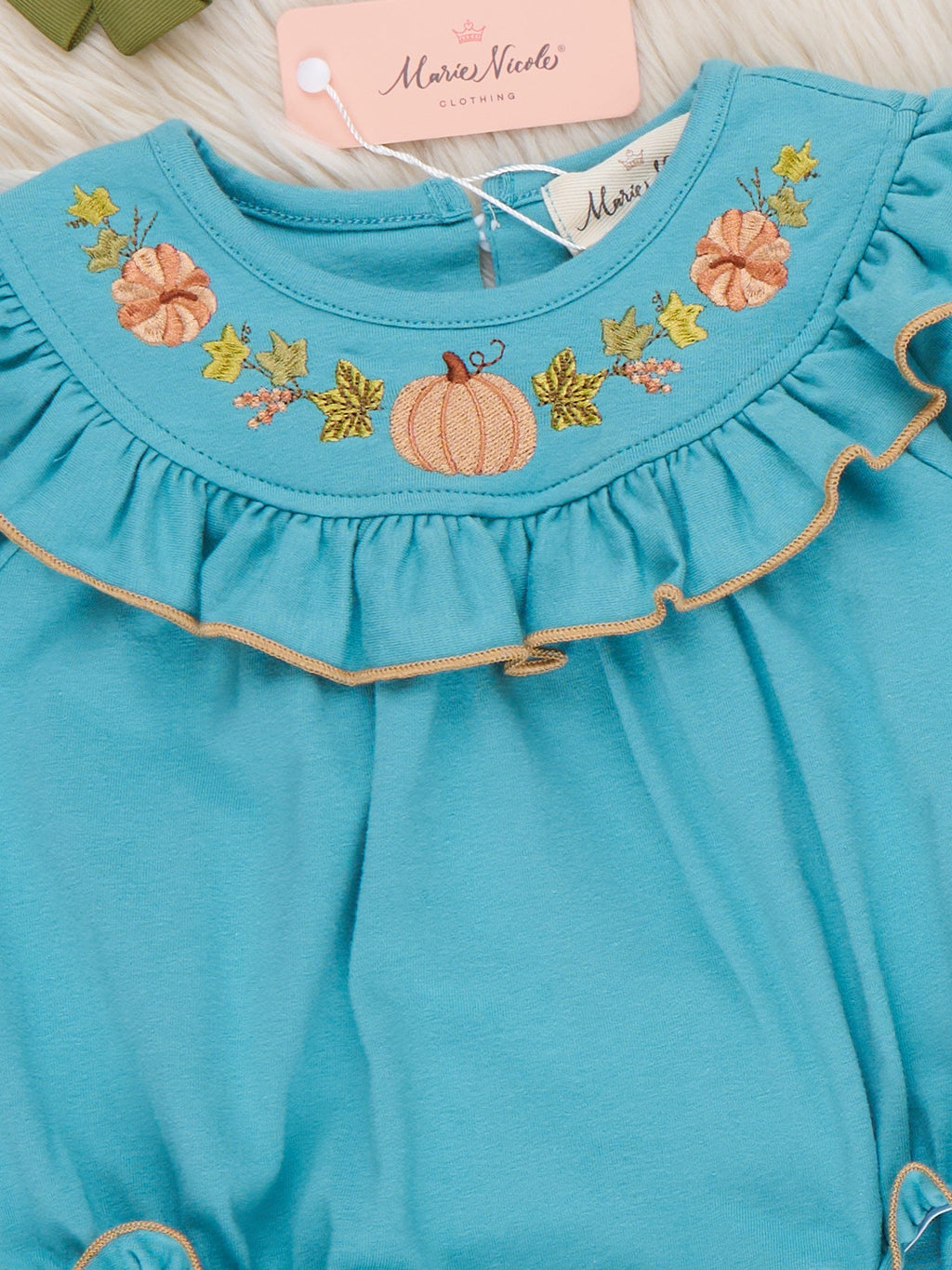 Gathering Grove Pumpkin Embroidered Ruffle Romper