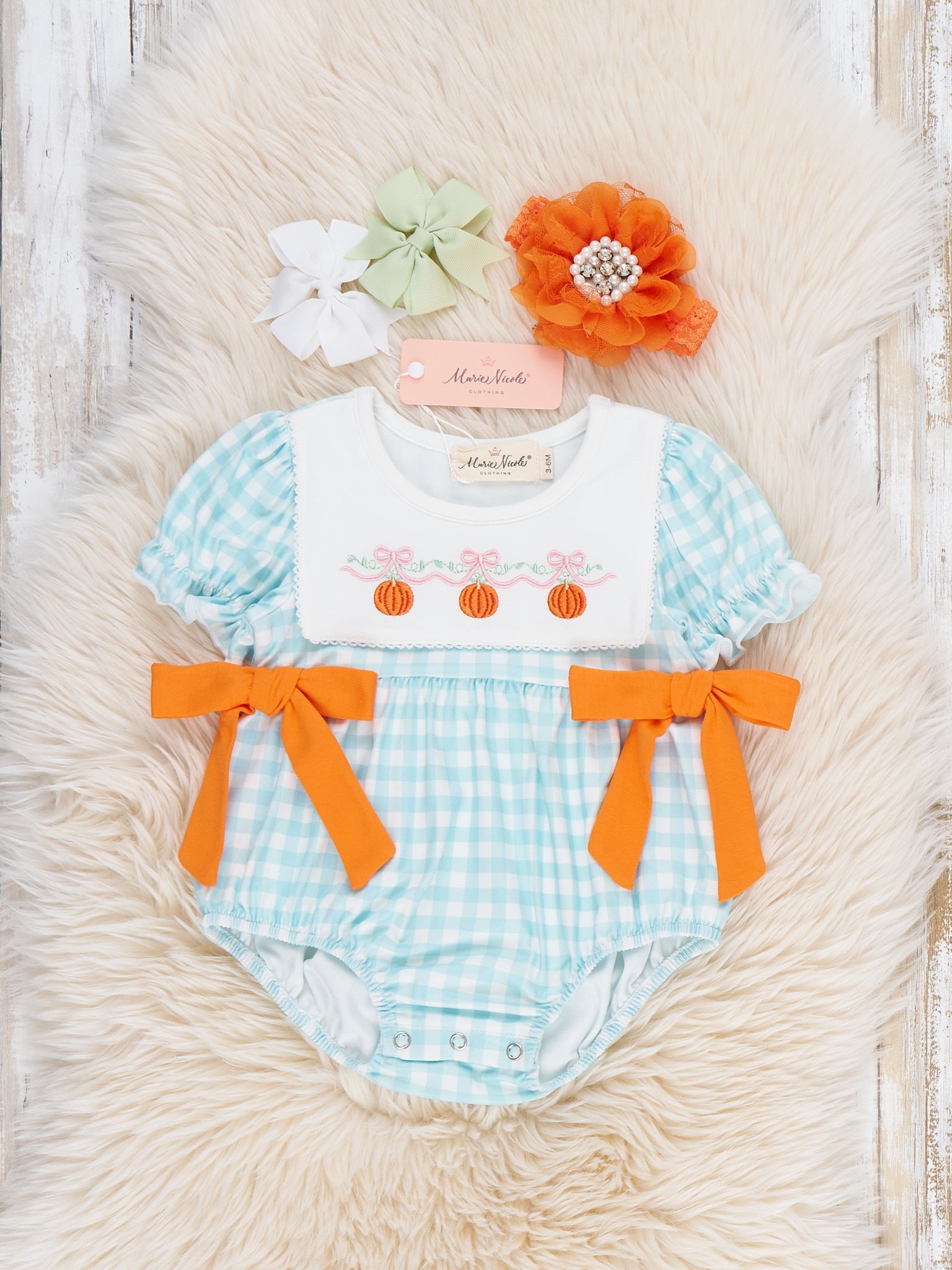 Gingham Grove Embroidered Bow Romper