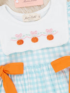 Gingham Pumpkin Embroidered Bow Ruffle Dress