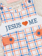 Jesus Loves Me Embroidered Plaid Sleeveless Snap Romper
