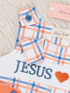 Jesus Loves Me Embroidered Plaid Sleeveless Snap Romper
