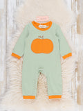 Harvest Pumpkin Embroidered Long Sleeve Snap Romper