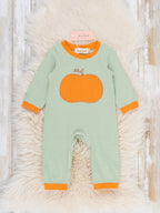 Harvest Pumpkin Embroidered Long Sleeve Snap Romper