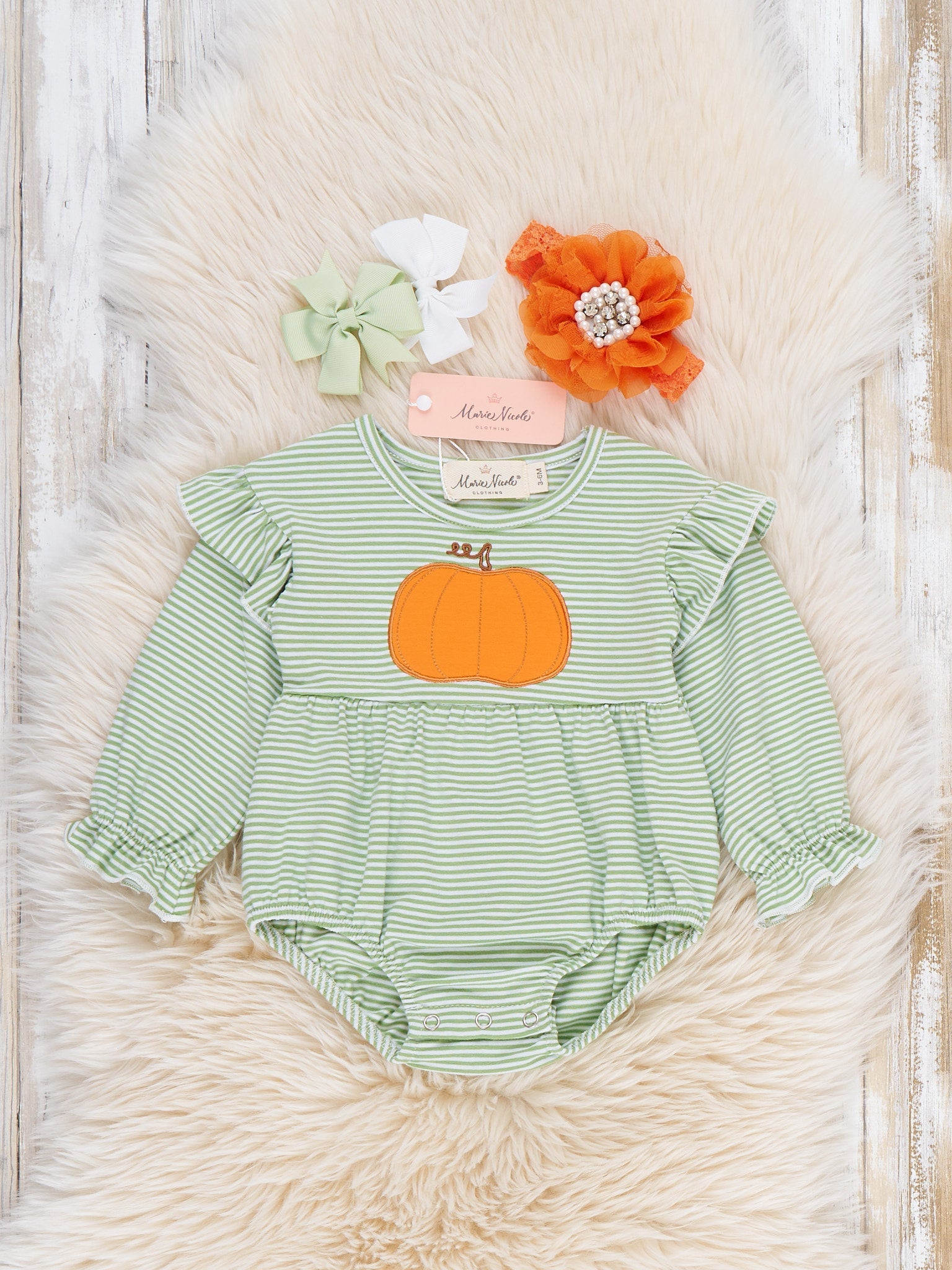 Harvest Pumpkin Embroidered Ruffle Romper