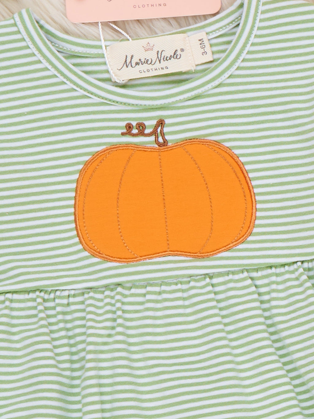 Harvest Pumpkin Embroidered Striped Sleeve Bubble Romper
