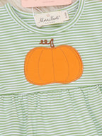 Harvest Pumpkin Embroidered Striped Sleeve Bubble Romper
