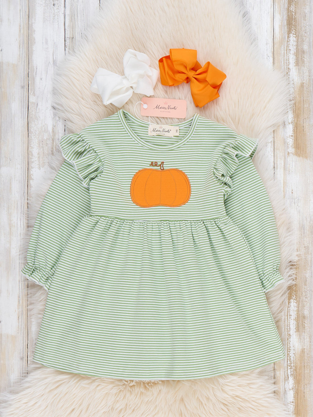Harvest Pumpkin Ruffle Shoulder Long Sleeve Dress
