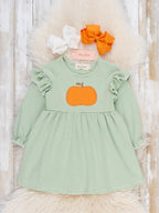 Harvest Pumpkin Ruffle Shoulder Long Sleeve Dress